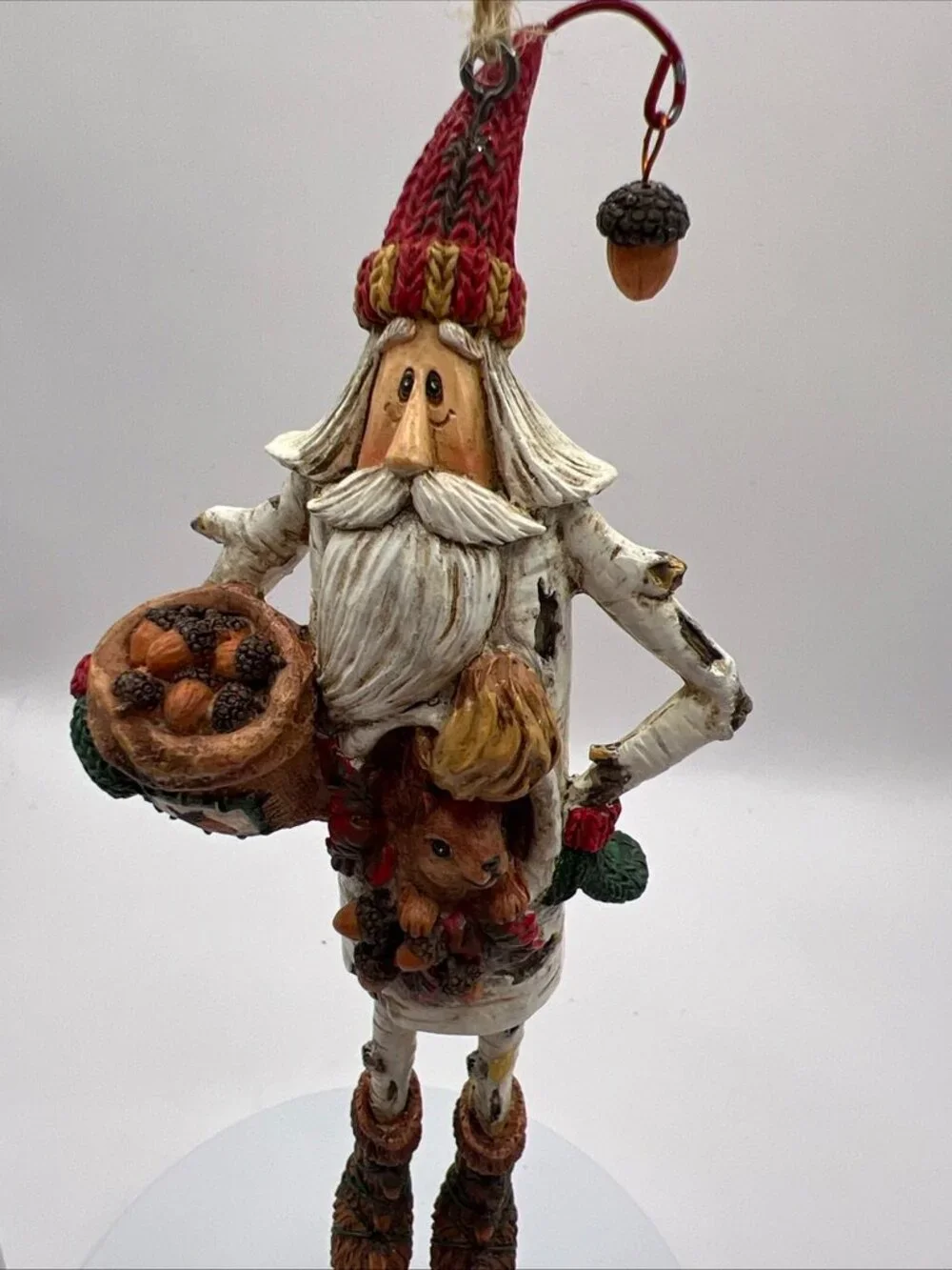 Kurt Adler Hinged Leg Santa Christmas Ornament Squirrel Acorn Birch Tree Trunk